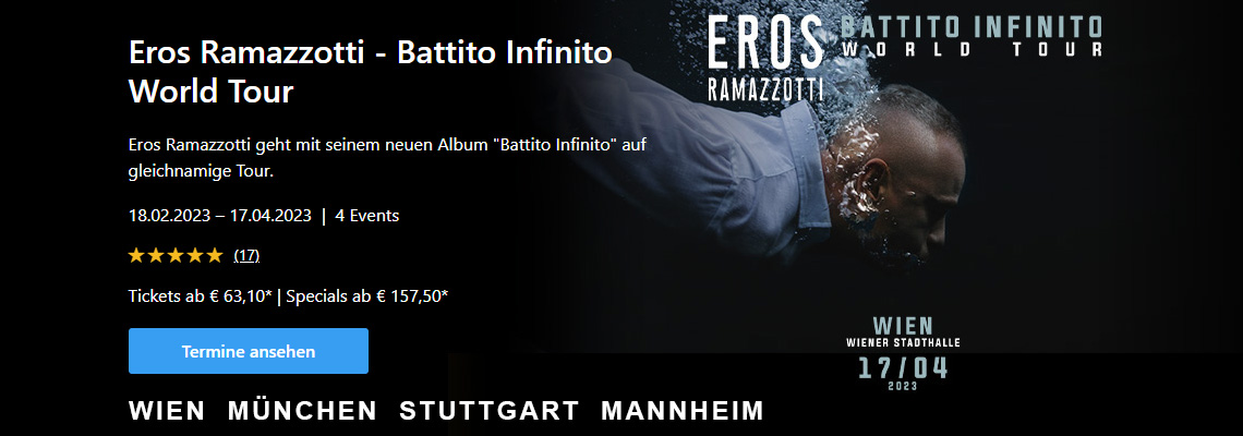Konzert-Tipp: Eros Ramazzotti - Battito Infinito World Tour